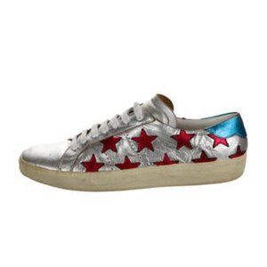 YSL Yves Saint Laurent Silver Leather Low Top Sneakers EU 39 US 8.5
